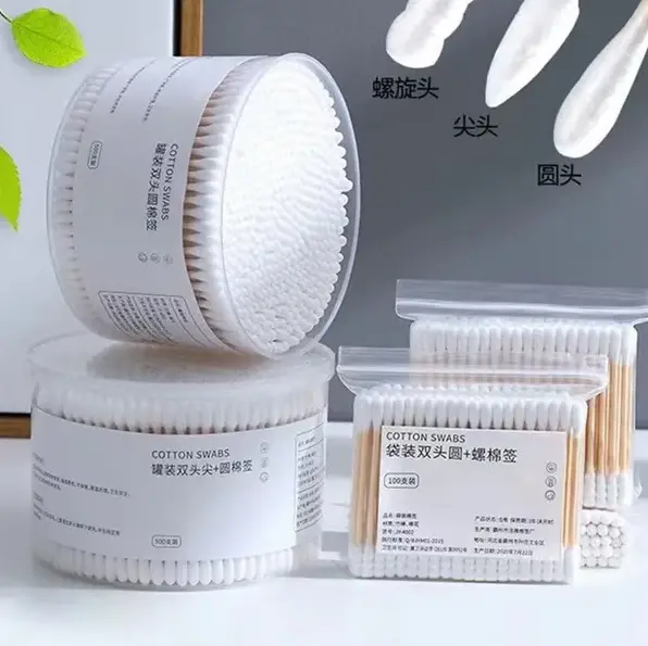 Hộp 500 Tăm Bông Thân Gỗ Tre Ngoáy Tai Người Lớn 2 Đầu Vệ Sinh Tai Đa Năng An Toàn Tiện Lợi - Hộp Tròn 5