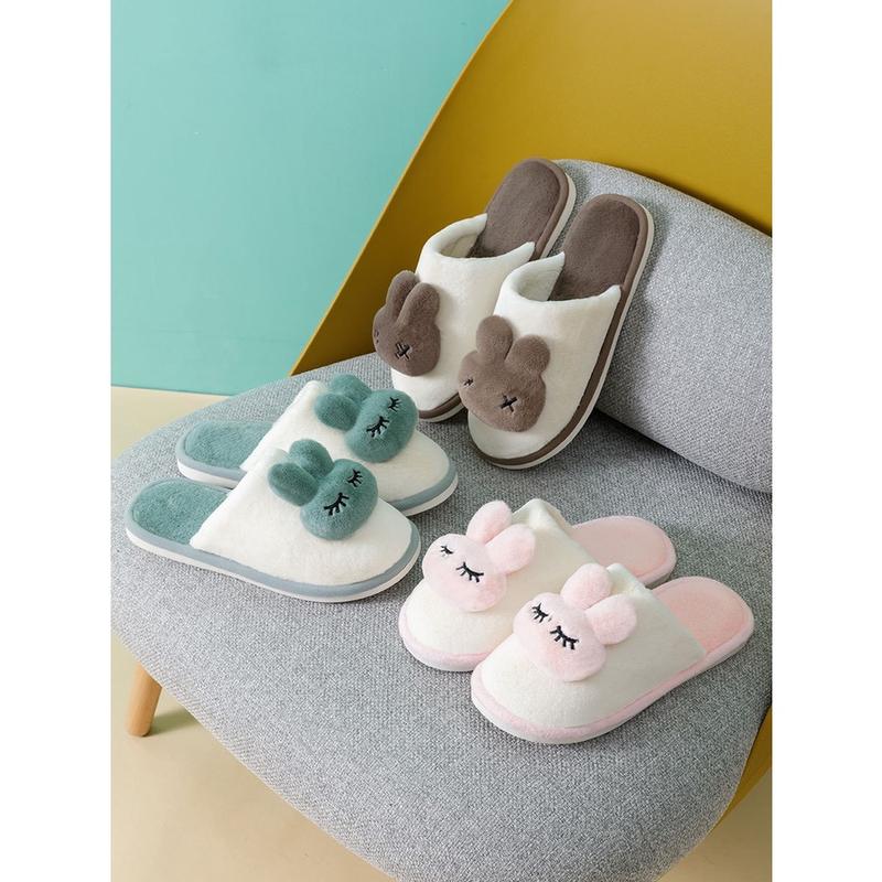 Dép Bông Hình Thỏ Đi Trong Nhà Cao Su Chống Trượt cao Cấp DéP Slipper Nữ Hoa trắng hồng không dép lê