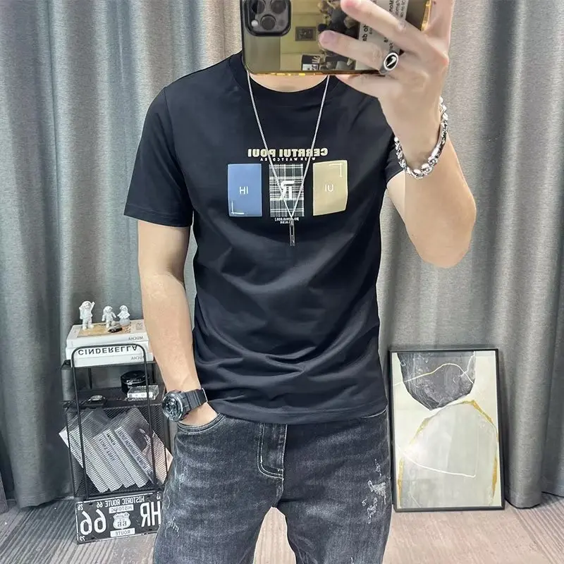Short Sleeve T-shirt Men's Fashion Brand Summer Loose Half Sleeve New Internet Celebrity Fashion Ins Simple Printed Top