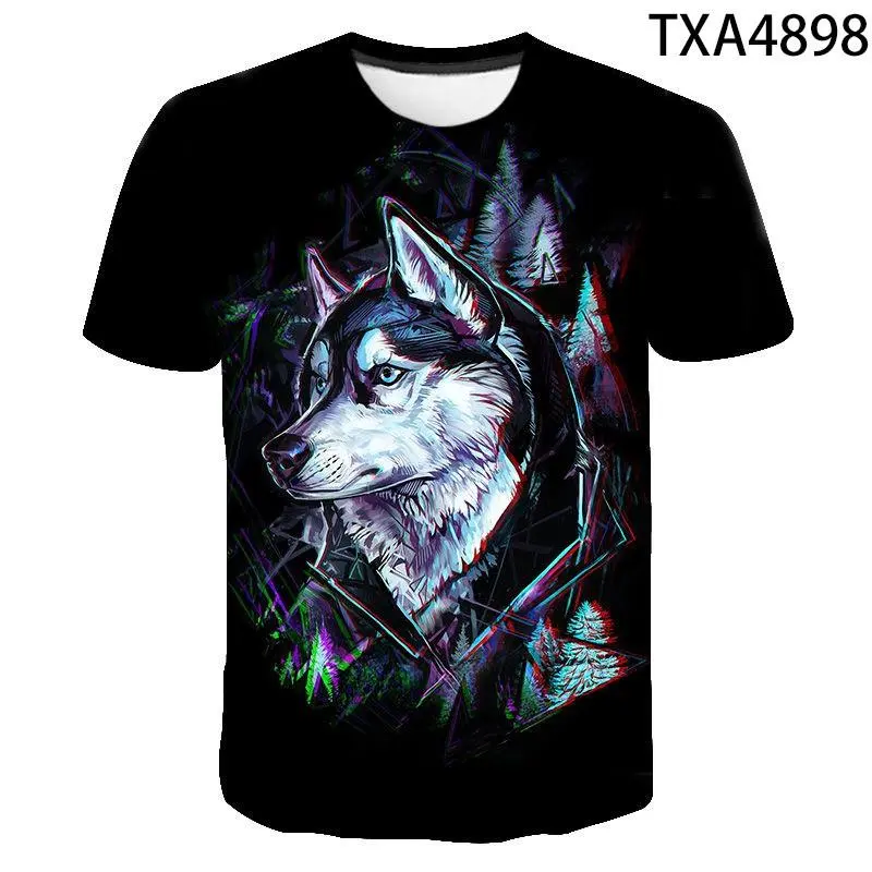Summer T Shirt Men Streetwear Round Neck Short Sleeve Tees Tops Funny Animal Male Clothes Casual Wolf 3D Print Tshirt Menswear Clothing Long Original 3