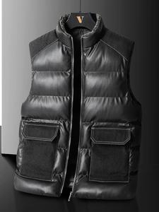 Men's Solid Zip Up Pocket Design Vest Gilet, Loose Casual Thermal Lined Sleeveless Outerwear for Fall & Winter, Men's Clothes for Daily Wear