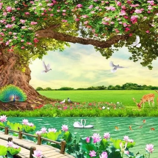 tranh đính đá phong cảnh đẹp Dv007 160x75cm 2mx90cm Làm Đồ Handmade