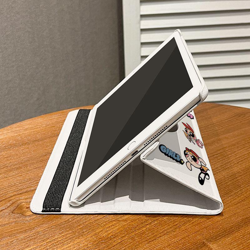 Product Introduction of The Powerpuff Girls iPad Protective Case 10 Generation Rotating Leather Case Pro Tablet All-Inclusive 10.2-Inch Book Air54 9