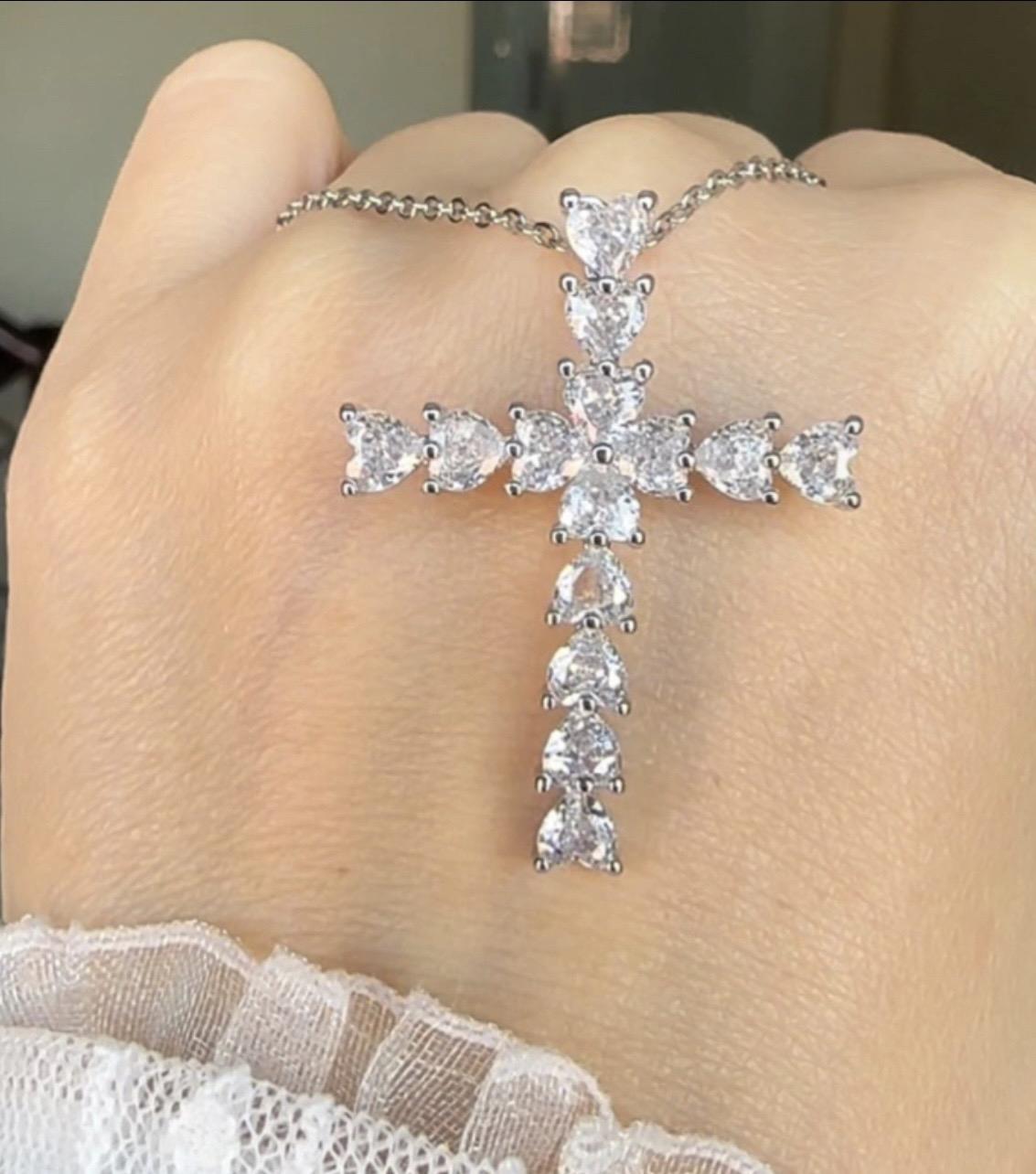 Kalung Liontin Klasik Square Cross Silver 925 Kalung Wanita Aesthetic Natural Berlian+RANTAI Ulang tahun Sukses Harian Pernikahan