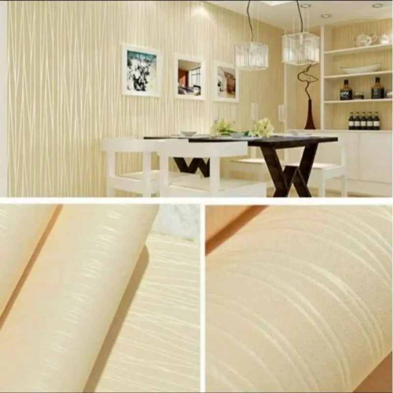 WALLPAPER DINDING MURAH / WALLPAPER STICKER MOTIF CREAM POLOS CREM SALUR PREMIUM 45 CM x 9 - 10 M