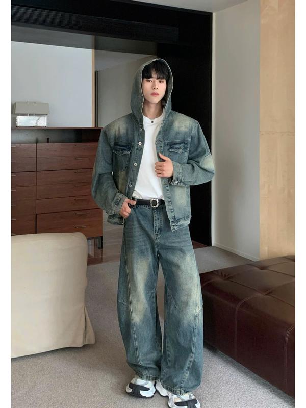 LITER STUDIO Set Denim Jacket Wash Form Boxy Unisex .Áo Khoác Denim Có Nón, Quần Baggy Ống Rộng. 8