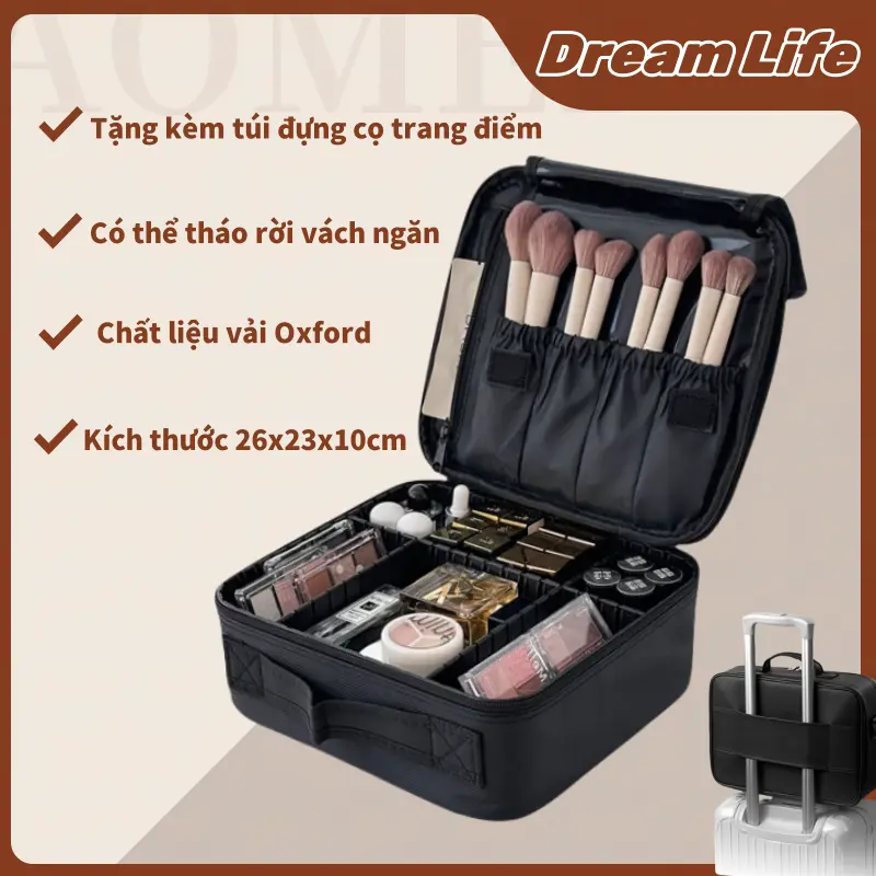 Cốp đựng mỹ phẩm, Oxford đồ makeup size mini Kích thước 26x23x10cm
