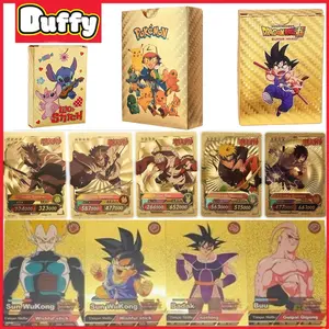 Duffy Toys 55Pcs Mainan Peliharaan Elf Kartu / Dragon Ball / Naruto / Hitam Emas Perak Kartu Pokemon / Mon Charizard Bahasa Inggris / Untuk Koleksi Anak Kartu Foil Emas Pokemon / Kartu Pokemon Charizard Pikachu cards Bahan Metal Emas Silver Bahasa English
