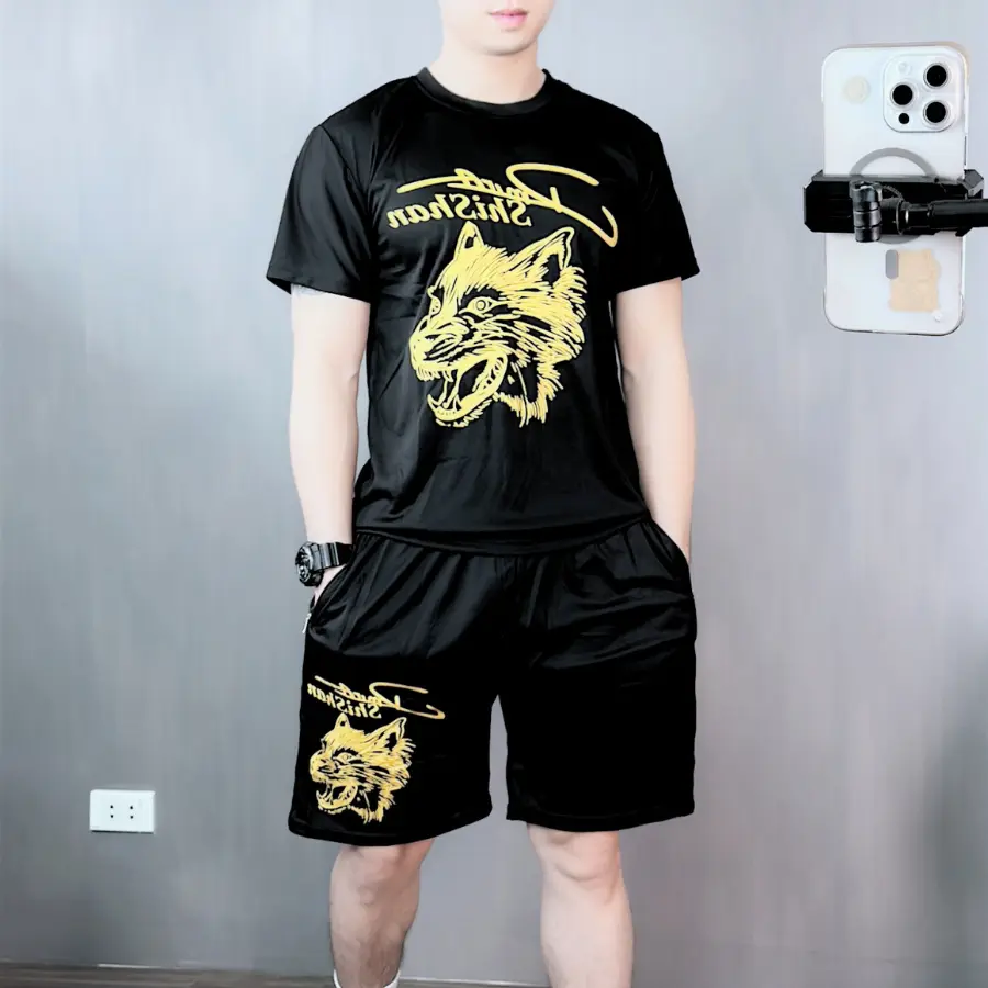 Bộ quần thể thao thun hè SIZE 33 -> 120kg in 2D hình SÓI VÀNG chất liệu thun lạnh co dãn 4 chiều thoáng mát bền đẹp không bai xù