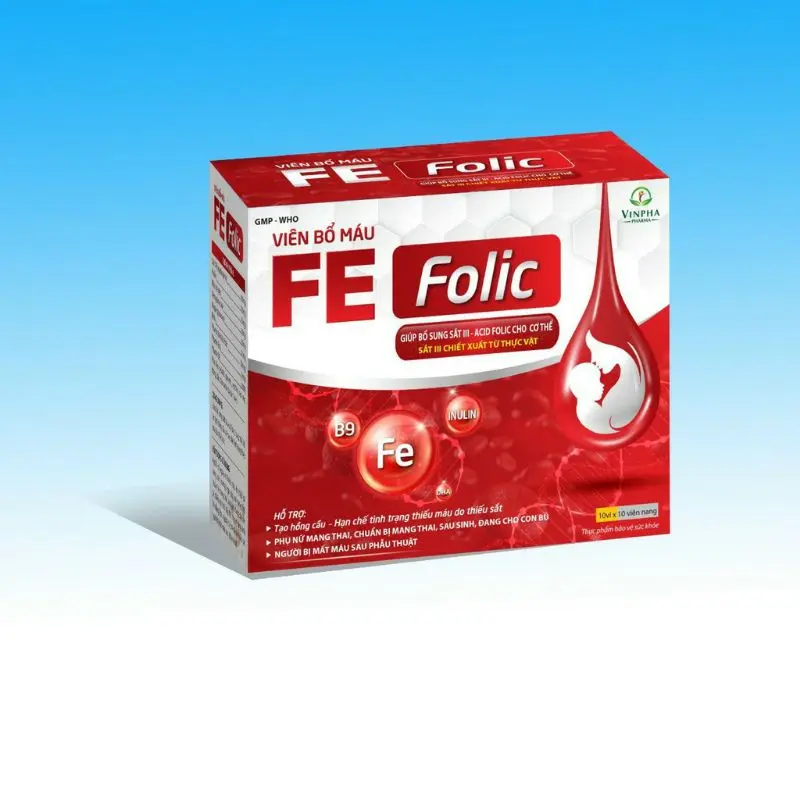 Viên bổ máu FE FOLIC giúp bổ sung sắt III chiết xuất từ thực vật - bổ sung Acid folic cho cơ thể ko nóng ko táo bón