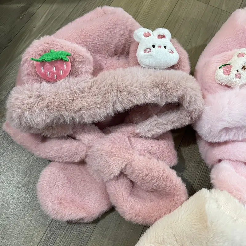 ￼Mũ kèm khăn cho bé 2-6tuổi tai củ quả - động vật dễ thương giữ ấm mùa đông Kem Voi Nón Hat đi du lịch đồ họa 7