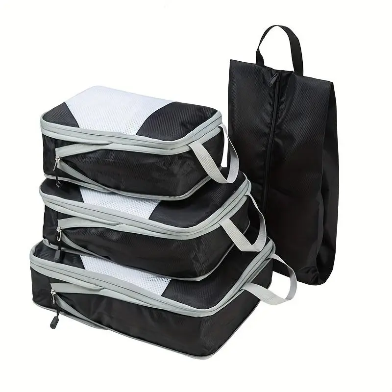 Travel Compression Storage Bag Set, 4 Counts/set Clothes Shoes Cosmetic Storage Bag with Handle, Portable Travel Storage Bag for Indoor & Outdoor