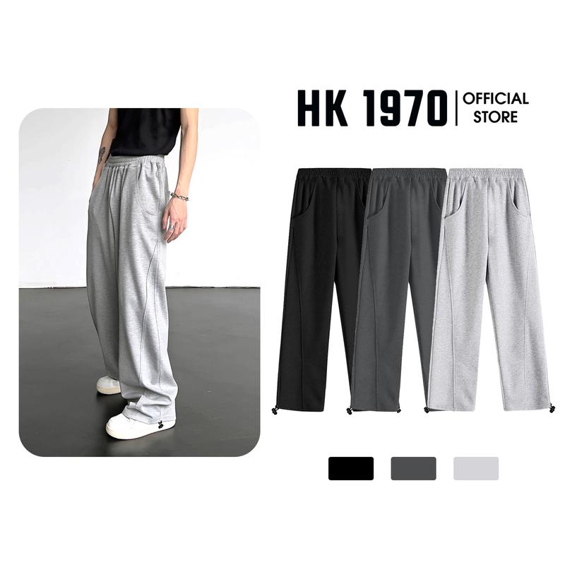 Quần Ống Rộng Có Dây Rút Chất Nỉ 2 Da Xịn Thiết kế Đường Line mới ở Ống Quần Phong Cách Streetwear Q153 Menswear Nam Pants Đen Có Túi