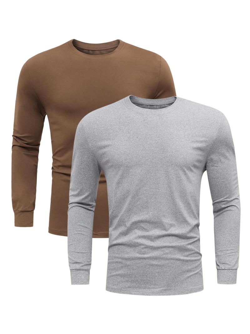 Product Introduction of 【Plus Size】 Men's Solid Long Sleeve Tee, Casual Basic Round Neck T-shirt for Fall & Winter, Men's Top for Daily Wear 3