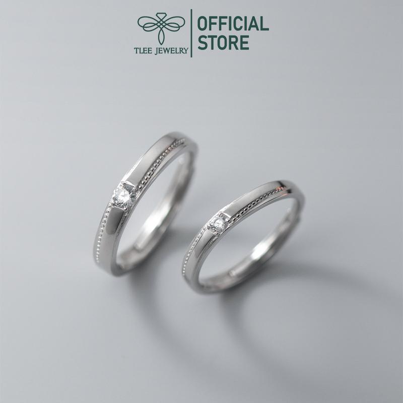  Nhẫn bạc đôi TLEE đeo nam nữ mẫu một viên đá chủ 2,5mm viền hạt basic nhẹ nhàng TLEE JEWELRY ND0114 