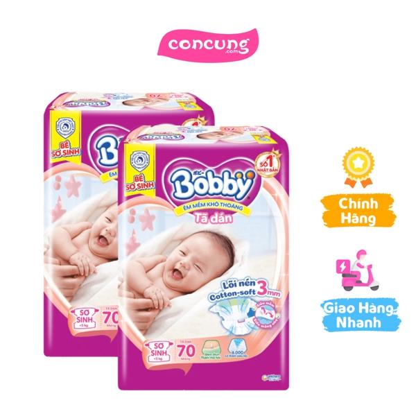  Combo 2 Tã dán Bobby siêu thấm - khô thoáng  Sơ sinh dưới 5kg 70 miếng  