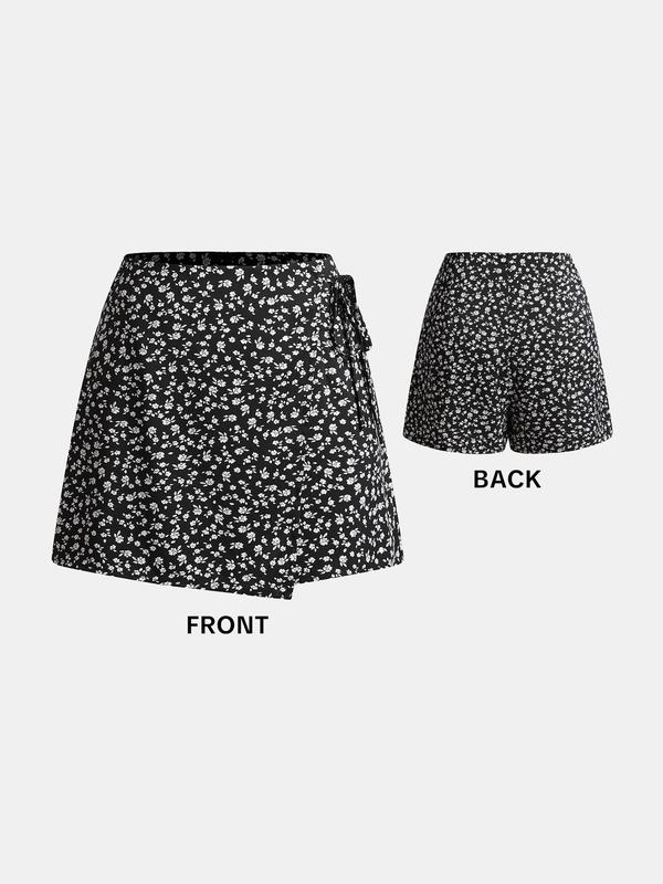YOZY Boho Ditsy Floral Print Wrap Shorts, Tie Side High Waist Shorts, 2024 Women's Summer Outfits for Beach, Holiday, Vacation 1