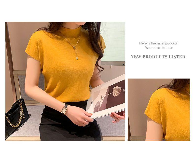 Product Introduction of Áo Lớp Nền Cổ Lọ Nửa, Hàng Mới Về Mùa Xuân Và Mùa Hè 2024, Đồ Len Không Tay Cho Nữ, Đồ Mặc Bên Trong, ngắn Tay, Áo Len Mỏng, Áo Thun Mỏng 22