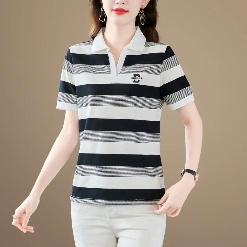 Áo Thun Ngắn Tay Có Ve Áo, Dành Cho Phụ Nữ Trung Niên, Hàng Mới Về Mùa Hè, Thoáng Khí, Áo Ngoại Cỡ Cho Mẹ Trung Niên, Áo Polo Cao Cấp, Dành Cho Phụ Nữ Women Top 1