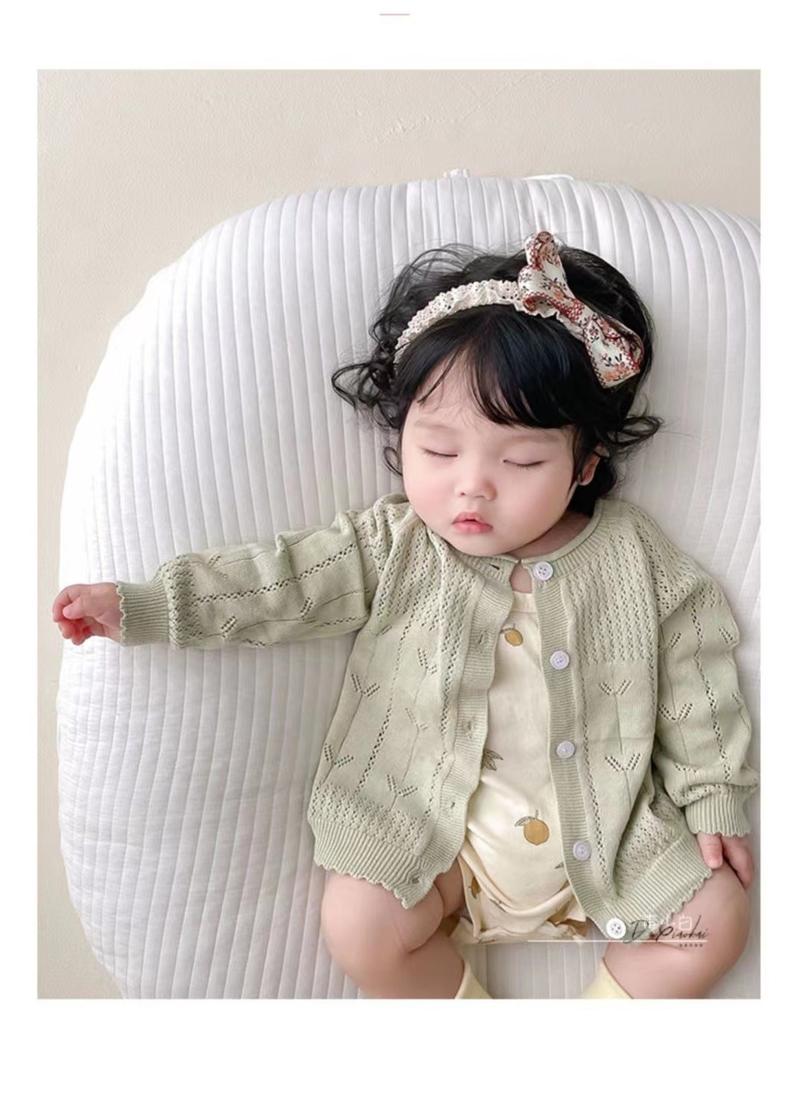 Product Introduction of 2024 Girl's Knitted Cardigan Spring/Summer Thin Office Cardigan Outwear Baby and Infant Sun Protection Shirt Hollow out Coat 5