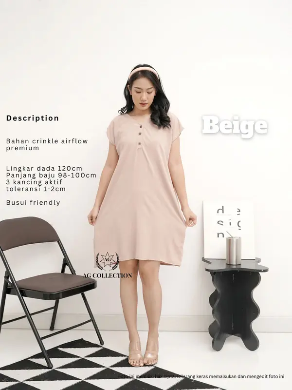 AGcollections | Dress Daster Pendek Belvana Kancing Busui Friendly Bahan Crinkle Airflow Premium Baju Tidur Dingin Wanita 6