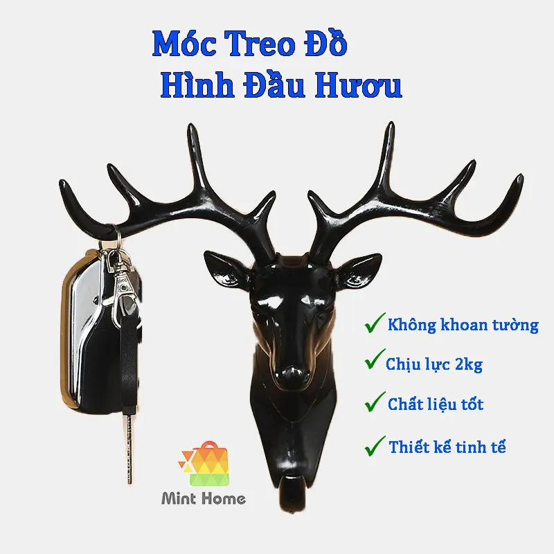 Móc treo đồ chìa khóa sừng ĐẦU HƯƠU tuần lộc trang trí decor đa năng dán tường