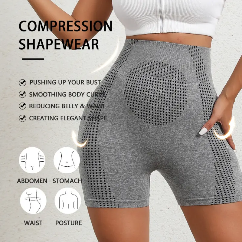 076607 Seamless High Waisted Peach Hip Lifting Quick Drying Shorts, Three Quarter Length Pants