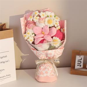 手作りのかぎ針編みの花束、1束の人工的な花の花束、ホームパーティーの結婚記念日の祭りのための装飾的な花、母の日のギフト