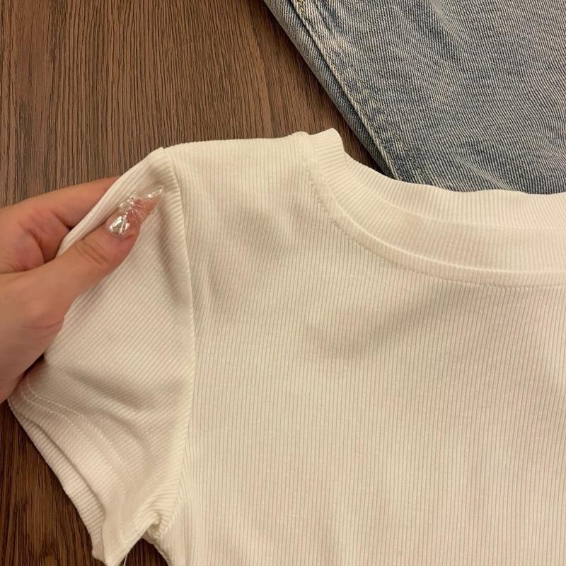 Áo thun tăm cổ tròn BASIC vải gân tăm chiết eo  Áo ôm body nhiều màu xinh aobody 6