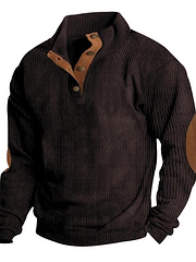 Product Introduction of Men's Regular Fit Patched Detail Stand Collar Sweatshirt, Casual Long Sleeve Pullover for Spring & Fall, Fashion Men's Top for Daily Wear 8