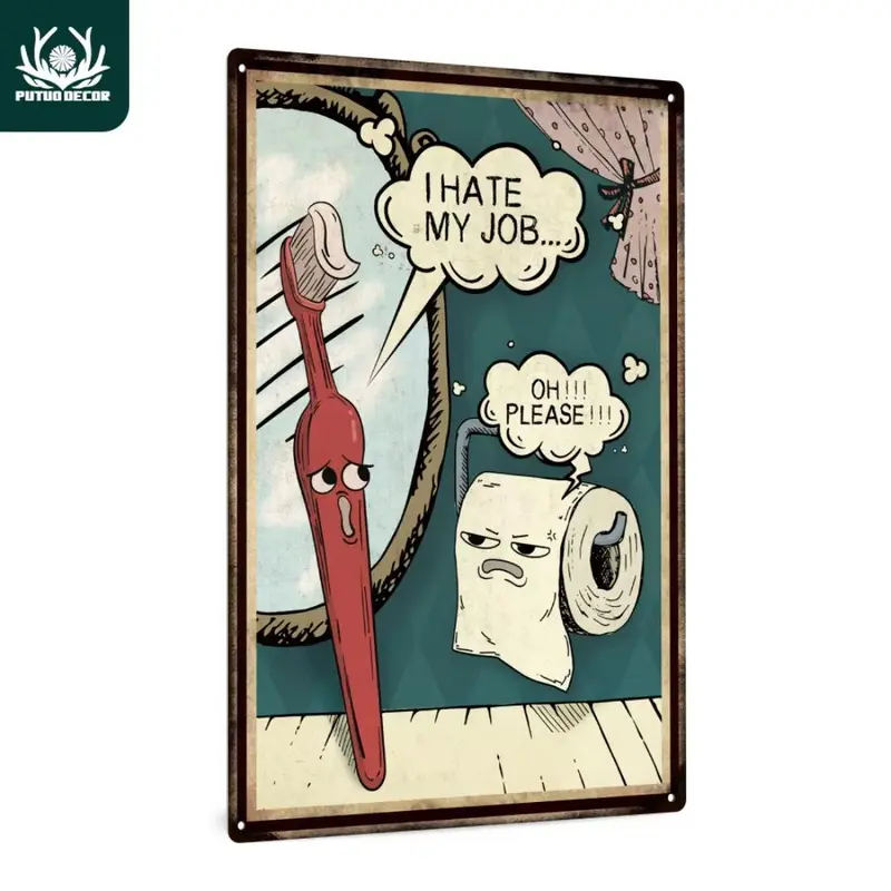 Vintage Toilet Pattern Metal Sign, Funny Toilet Quote Metal Sign, Wall Art for Home Toilet Washroom Decor 2