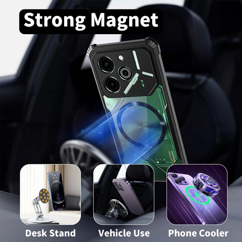 Product Introduction of Phone case For Tecno Pova 6 Pro 5G Magnetic Attraction Case Hard Hybrid Shockproof Slim Crystal Clear Cover Double Anti Drop Protection Phone Casing Clear Back Flexible TPU Frame Bumper 6
