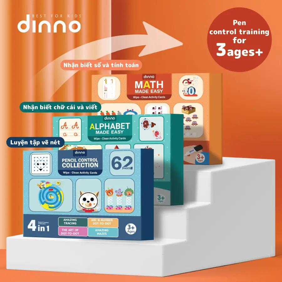 Đồ chơi tập tô vẽ thông minh xóa được Dinno 64 trang, hướng dẫn kiểm soát bút cho trẻ từ 2 - 6 tuổi
