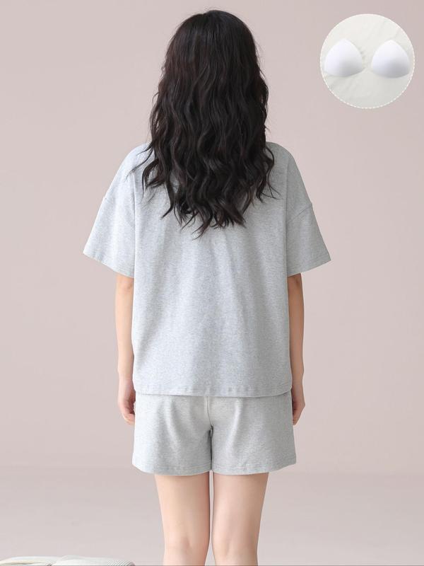 Women's 2 IN 1 Top & Shorts Pyjama Two-piece Set, Casual Comfy Round Neck Short Sleeve T-shirt & Shorts PJ Set, Ladies Sleepwear for Summer, Loungewear 1