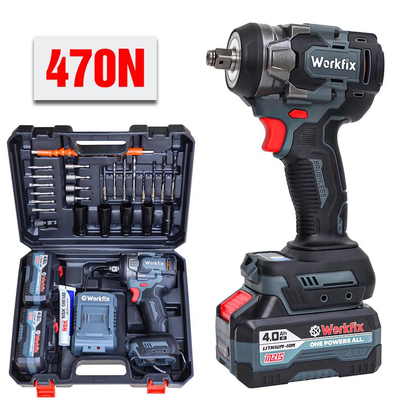 Máy Siết Bulong Workfix 470N.m - Đa Năng 2 In 1 - WF-IW470N - Motor Brushless - Chân Pin Phổ Thông 2 Pin 21V/4Ah - Bảo Hành Chính Hãng