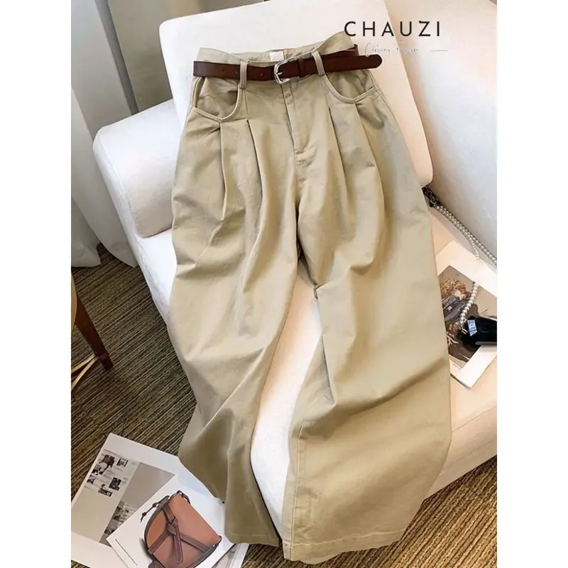 [ XẢ KHO ] Quần Kaki Dáng Suông Nữ CHAUZI QD691 - Phong Cách Casual Pants Dễ Phối Đồ Thiết Kế Thời Trang Hottrend 2024 - Women Nhung Kaki Jean Đen Kem 1