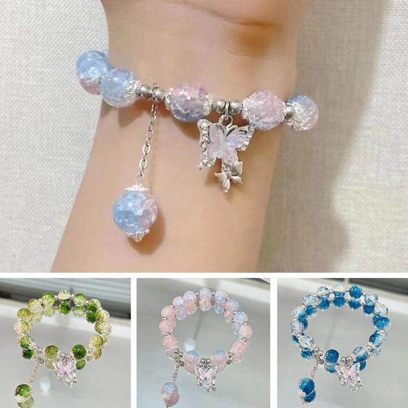 Bộ Hạt Nghiền Màu Xanh Dương, 3 Cái, Dây Bướm, Vòng Tay Học Sinh, Hoa Và Hoạt Hình, Đính Cườm, Đầy Màu Sắc, G3N0 2