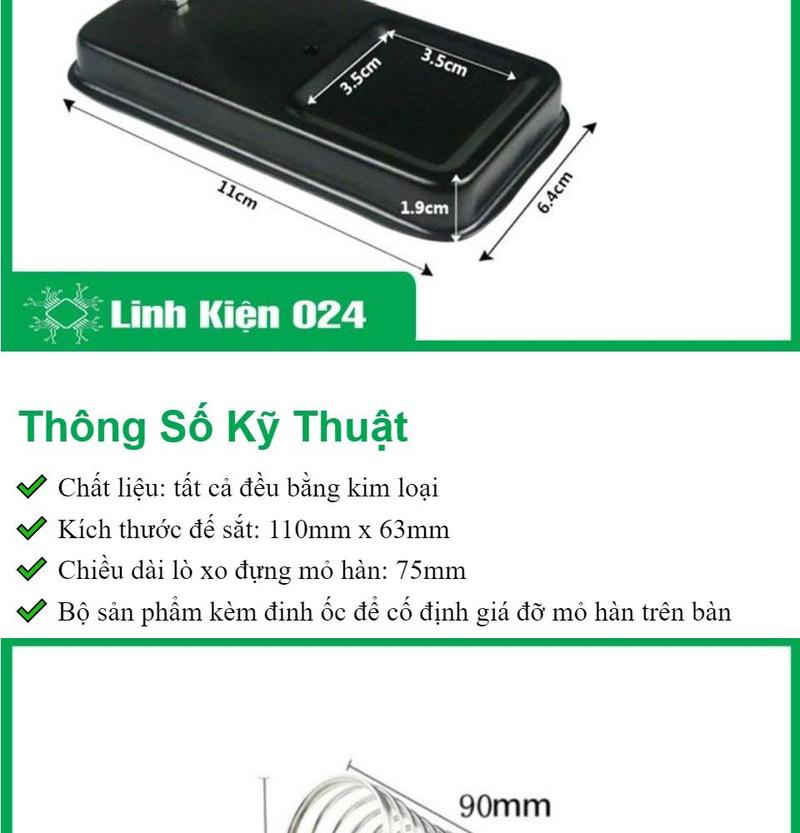 Product Introduction of Kệ hàn gác mỏ hàn lò xo đế vuông 110mmx63mm kèm ốc cố định giá đỡ trên bàn 1
