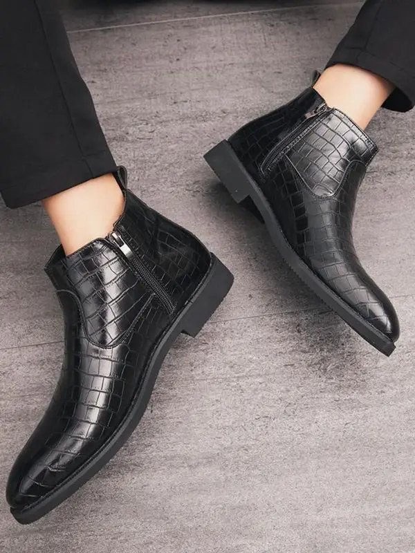 Men's Fashionable Crocodile Embossed Zipper Design Boots, Casual Comfortable Ankle Boots for Daily Wear, Business Style Boots for Party, Daily Clothing Decor 8