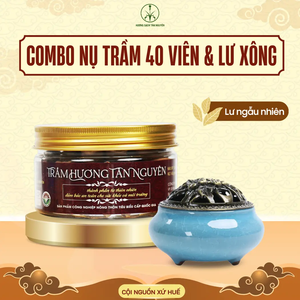 Combo nụ trầm 40 viên và lư xông gốm Tân Nguyên, nụ trầm sạch OCOP xông nhà nutram