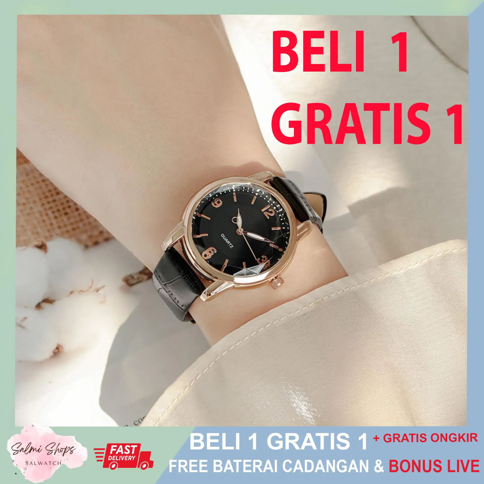 A99 (Free Angpao+Baby Gold/Jam) [Beli 1 Gratis 1 = 2pcs] Jam Tangan Wanita Korean Casual FREE BATERAI CADANGAN