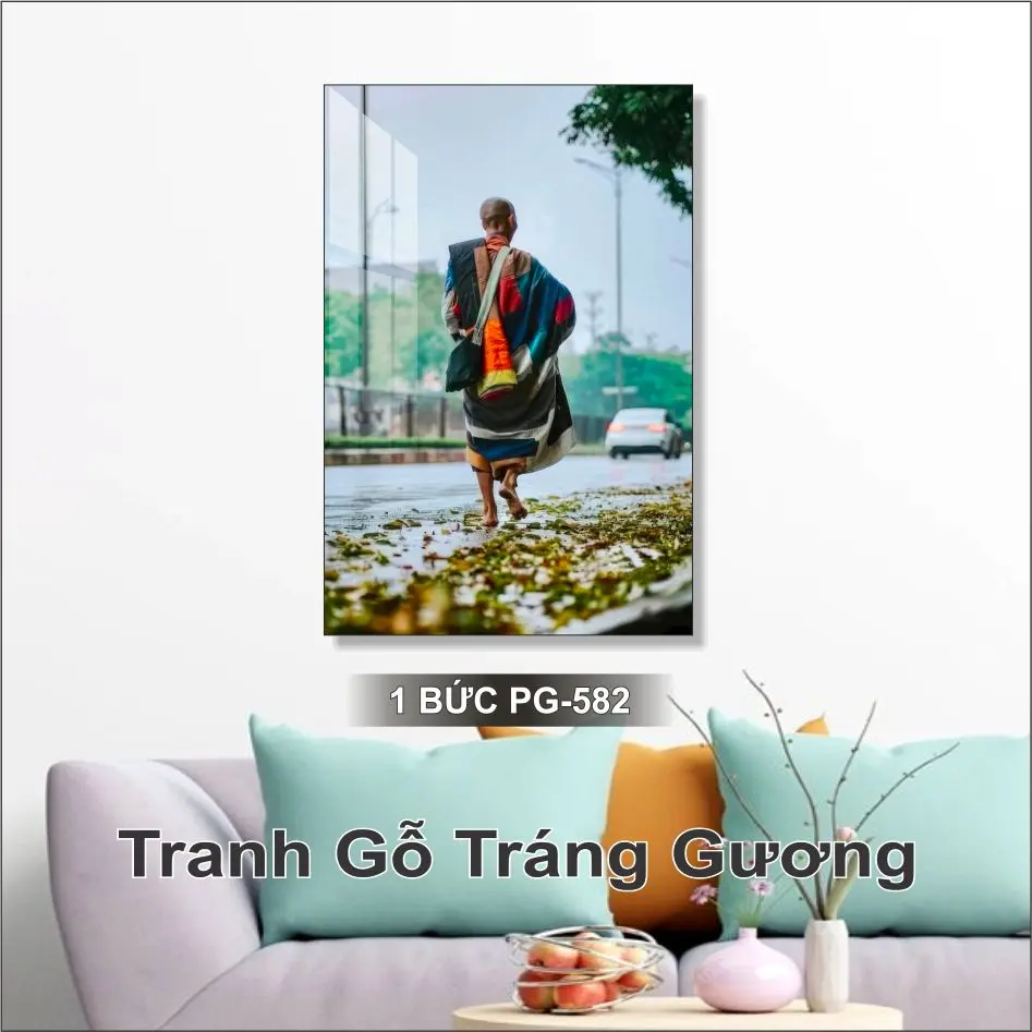 Tranh Thay Minh Tue Đi Ngoai Duong Tranh In Trên Gỗ Và Có Tráng Bóng, Tranh Treo Tường.