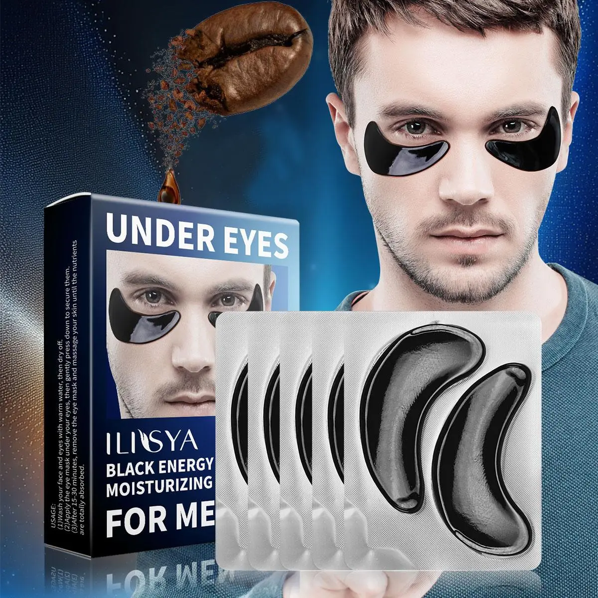 Black Energy Eye Mask, 5 Pairs Moisturizing Eye Mask, Eye Care Mask for Men, Under Eye Patches, Dark Circle Eye Mask, Hydrating Eye Mask for Men, Gift for Men