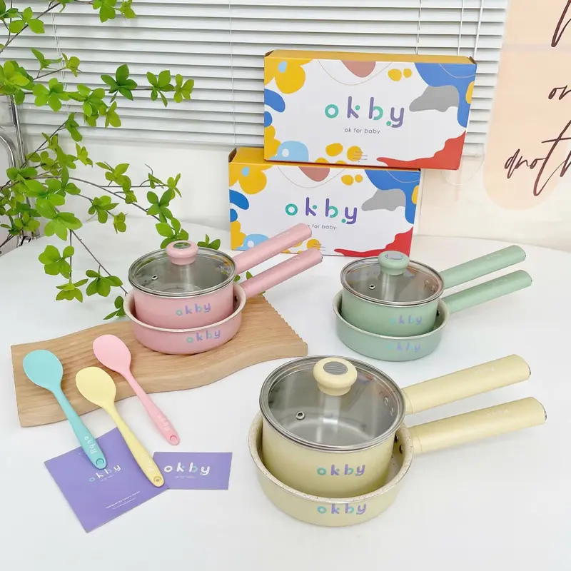 [Mẫu mới] Bộ Nồi Chảo CAO CẤP OKBY, nồi innox 14cm, chảo đá chống dính 16cm chế biến đồ ăn dặm cho bé 1