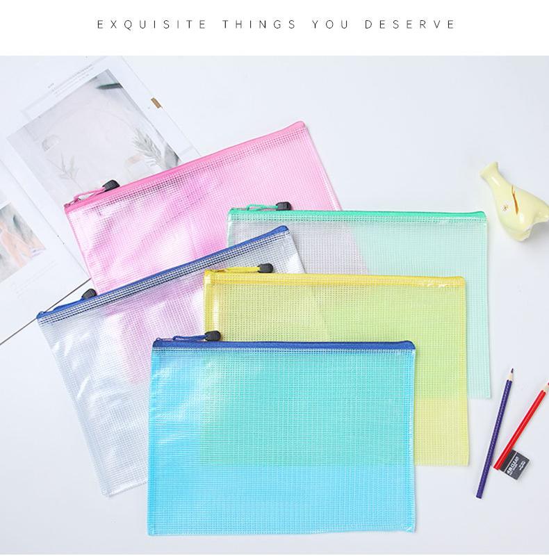 Product Introduction of A3A4A5A6Transparent File Mesh File Zip Zipper Bags Waterproof Office School Stationery Mesh 1