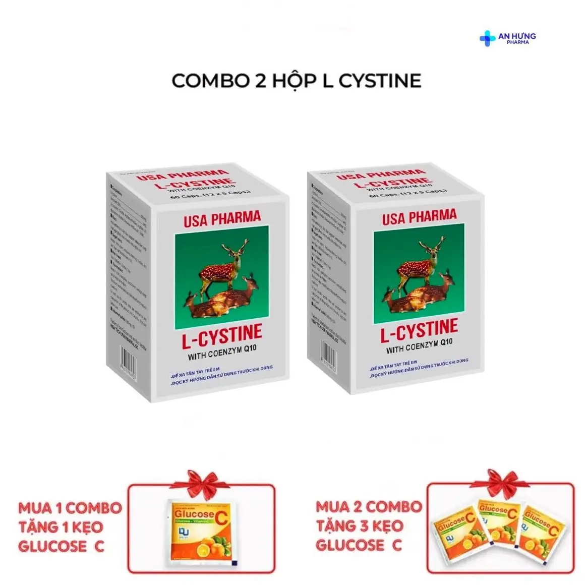 [COMBO 2 Hộp] Viên uống L- cystine - Hộp 60 viên - hỗ trợ làm đẹp da , hỗ trợ giảm rụng tóc (Mua 2 tặng 1 kẹo glucose C, mua 3 tặng 2 kẹo glucose C)