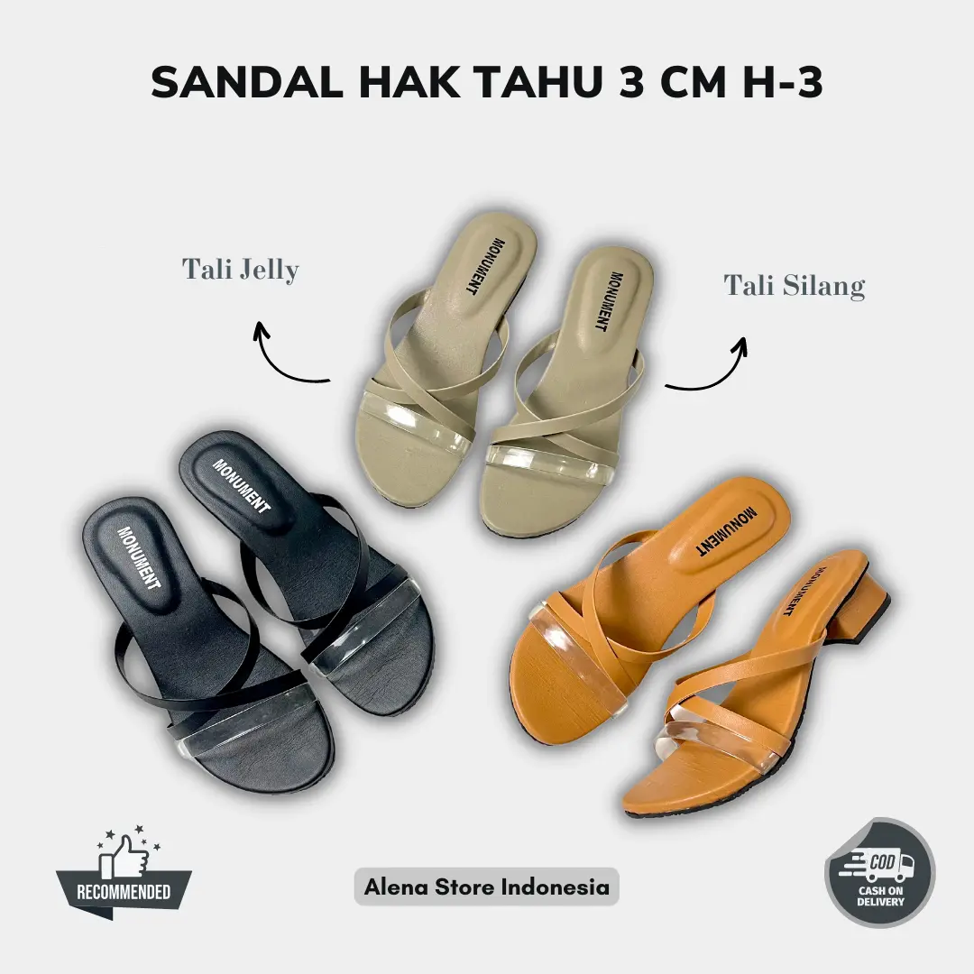 Sandal Wanita Hak Tahu 3cm Heel Tali Silang Jelly Depan Alena H-3