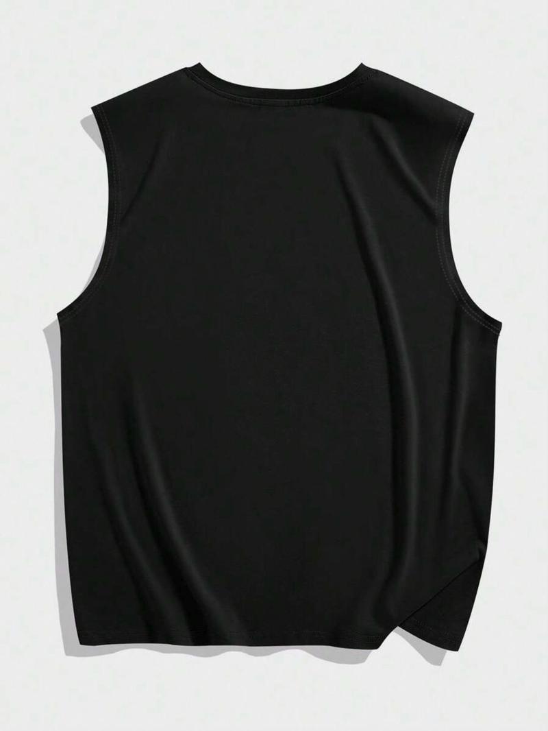Product Introduction of Men's Letter Print Round Neck Tank Top, Loose Casual Street Sleeveless Top for Daily Wear, Menswear for All Seasons 5