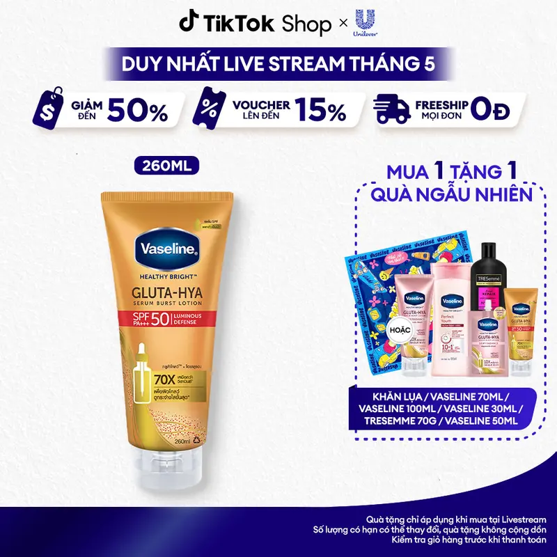 Serum Chống nắng VASELINE Gluta Hya SPF50 Sun Cream 260ml [1] 0