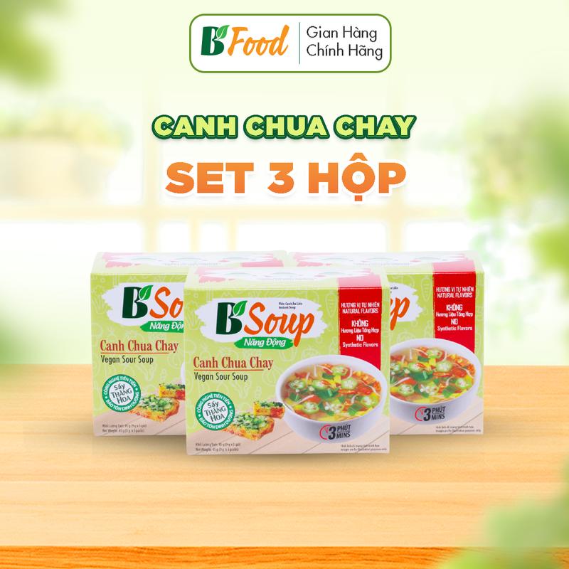3 Hộp/ 15  Viên Canh Chua Chay Ăn Liền, sấy thăng hoa, thực phẩm tiện lợi nhanh chóng, B' Soup
